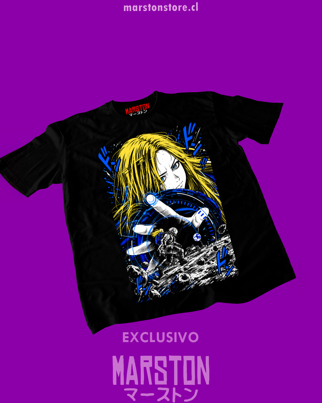 Polera negra con diseño de Pragmata