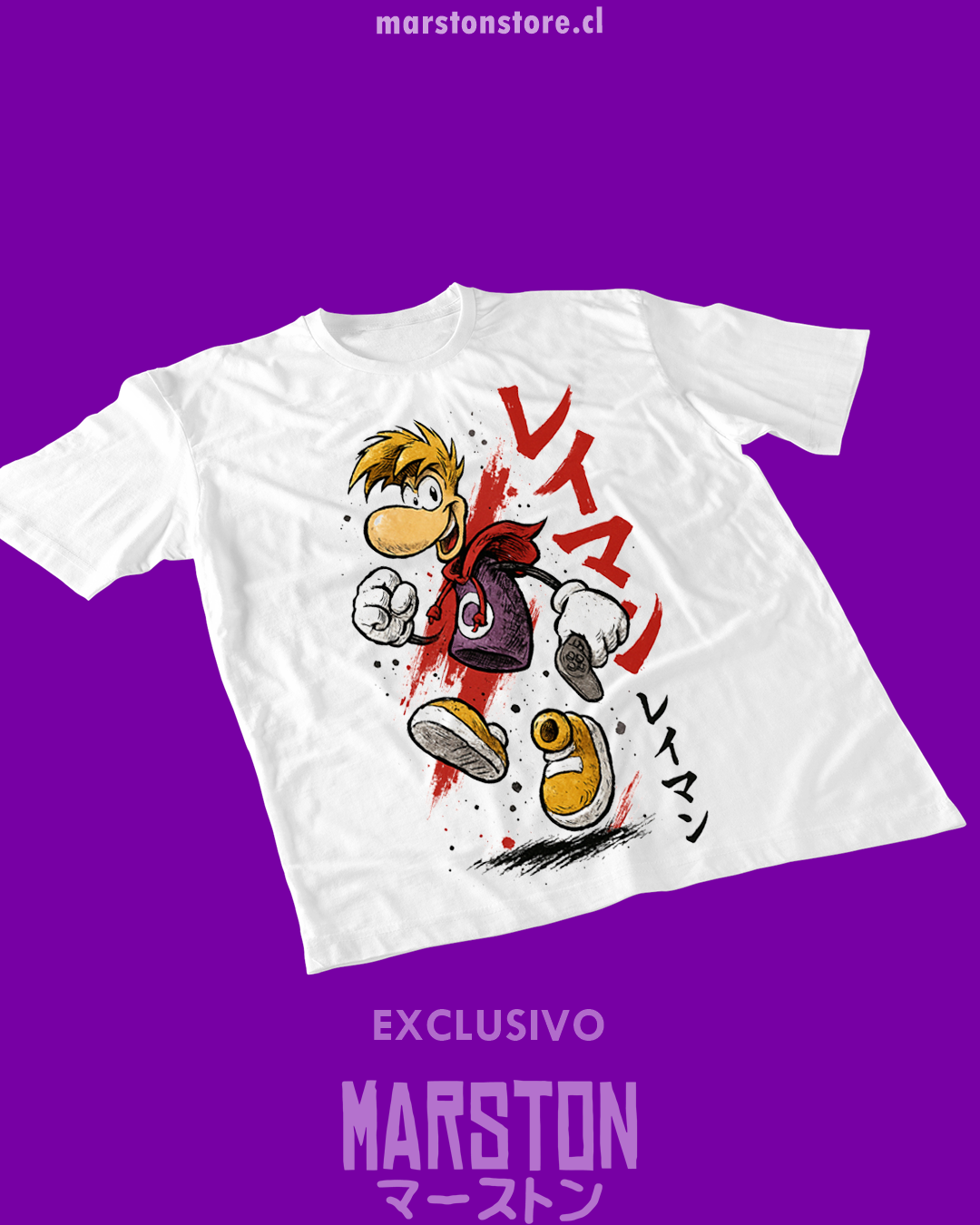 Polera blanca con diseño de Rayman