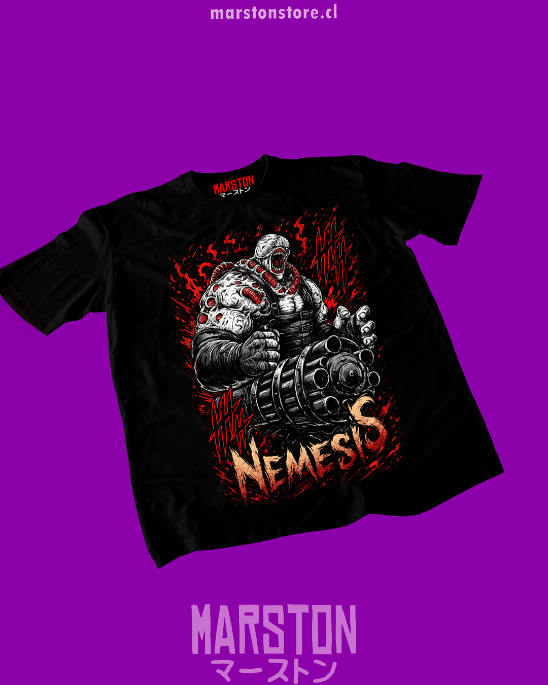 Polera negra Resident Evil 3 con diseño de Nemesis