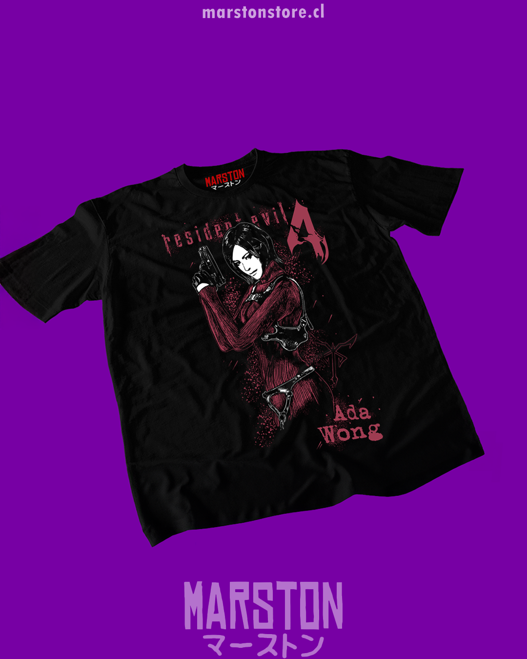 Polera negra Resident Evil con diseño de Ada Wong