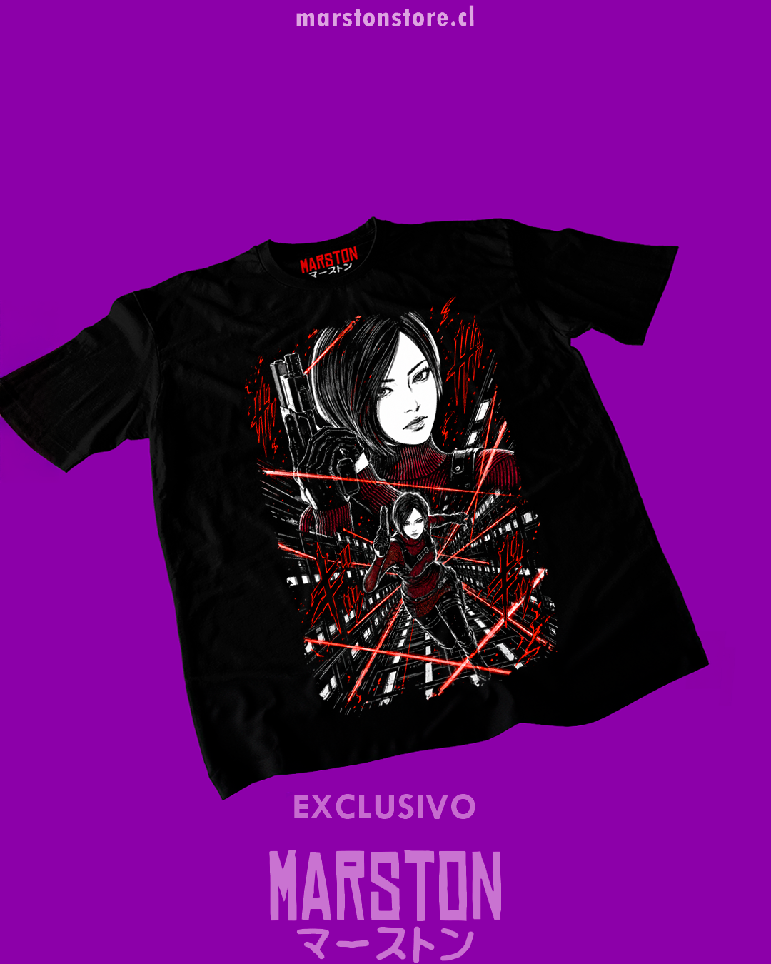 Polera negra Resident Evil con diseño de Ada Wong
