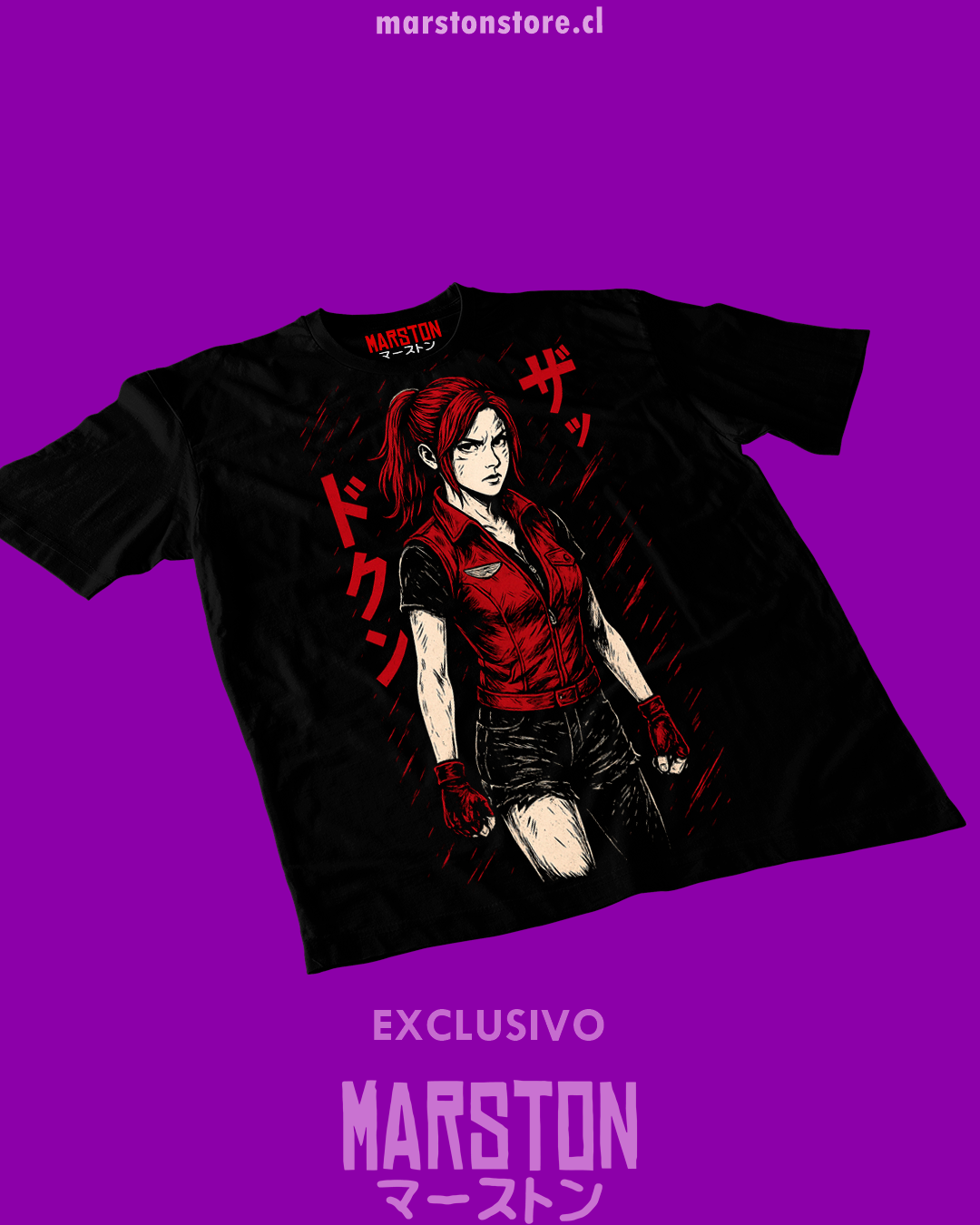 Polera negra Resident Evil con diseño de Claire Redfield