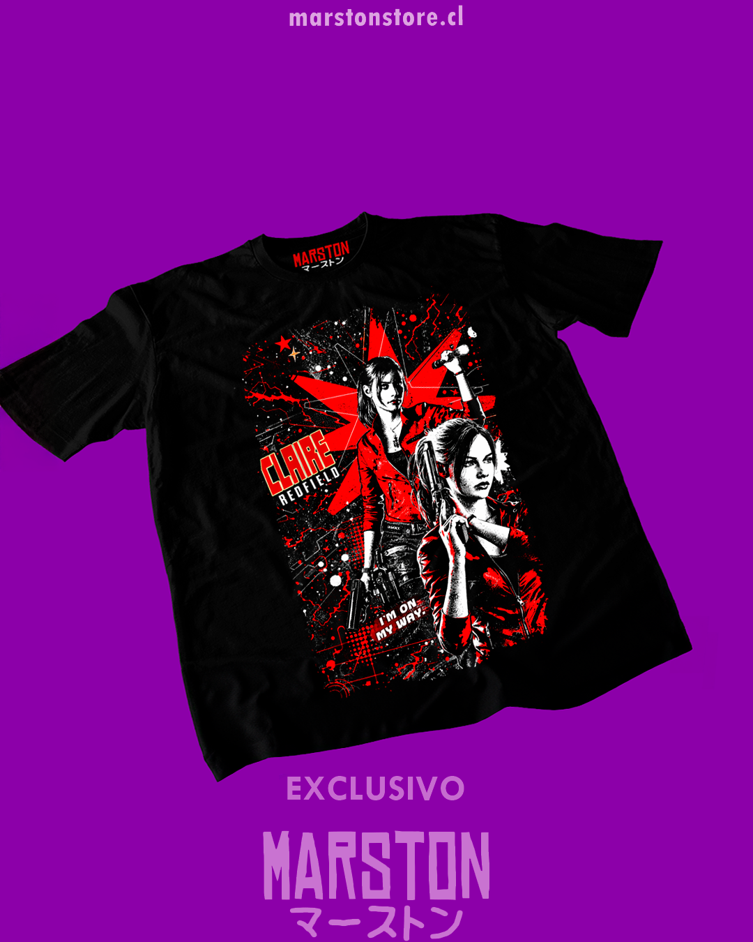 Polera negra Resident Evil con diseño de Claire Redfield