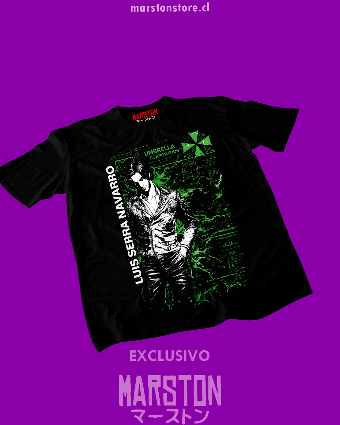 Polera negra Resident Evil con diseño de Luis Serra
