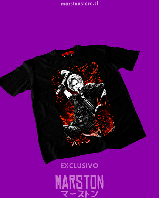 Polera negra Resident Evil Requiem con diseño de Leon S. Kennedy