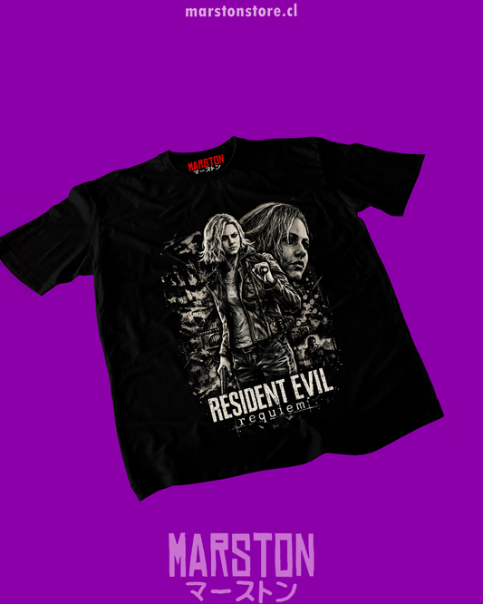 Polera negra con diseño de Resident Evil Requiem