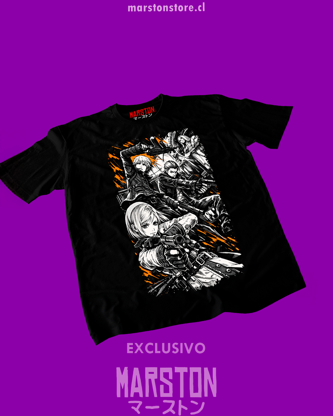 Polera negra con diseño de Resonance of Fate