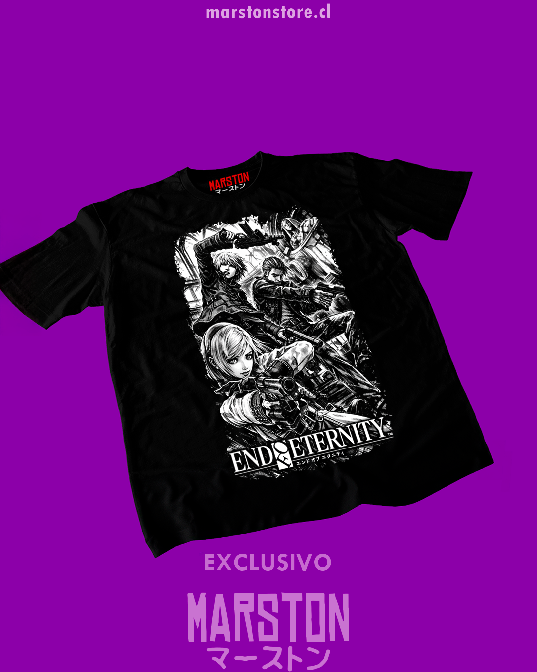 Polera negra con diseño de Resonance of Fate