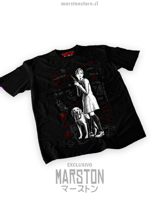 Polera negra con diseño de Rule of Rose