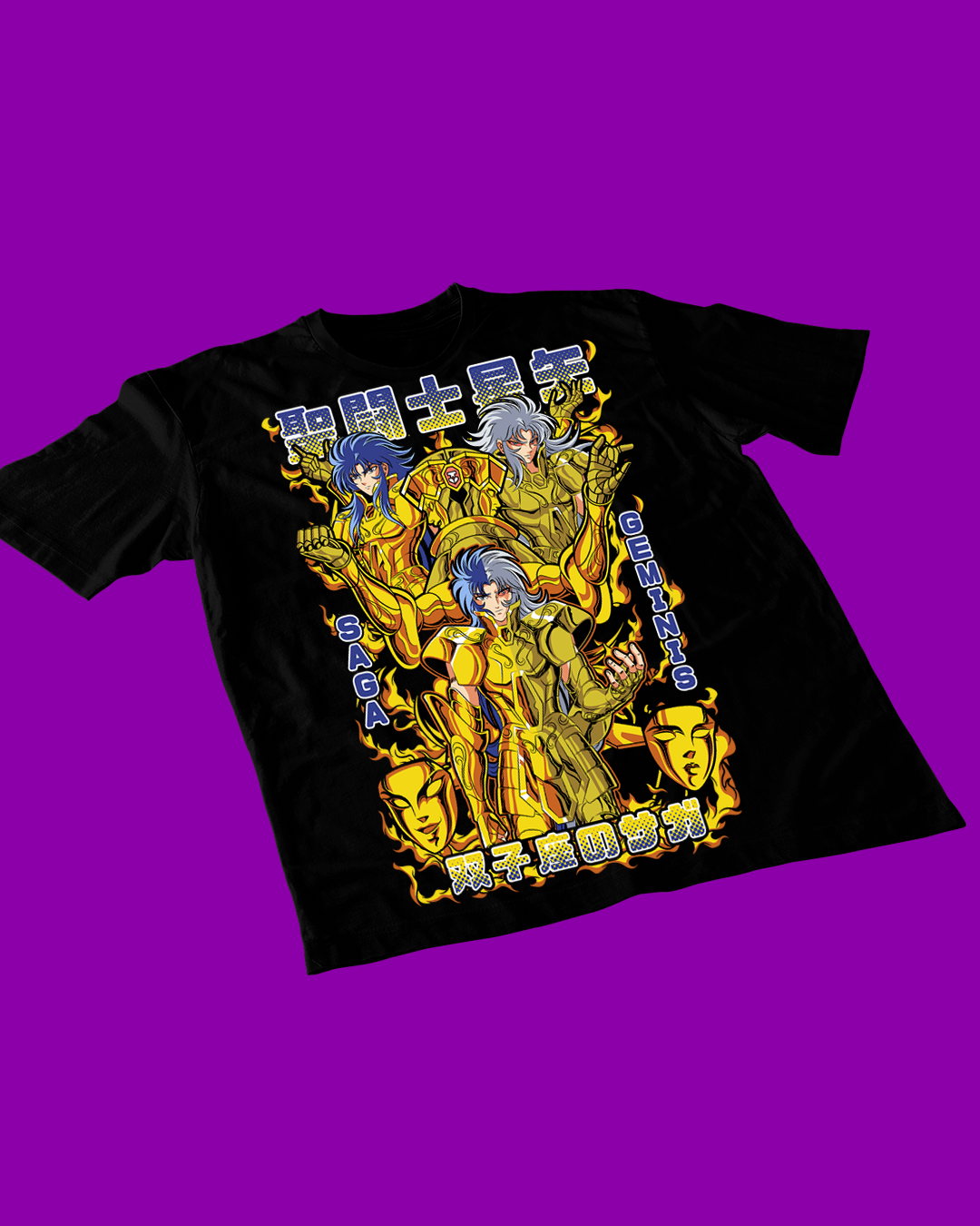 Polera negra de Saint Seiya / Los Caballeros del Zodiaco con diseño de Géminis