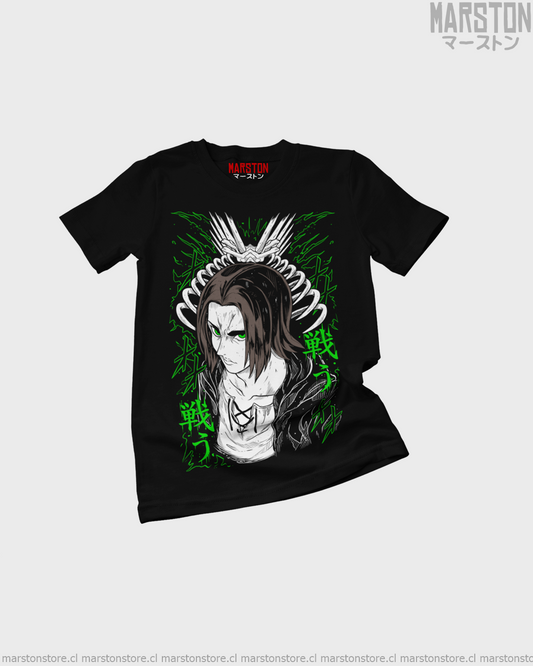 Polera negra Shingeki no Kyojin con diseño de Eren Jaeger