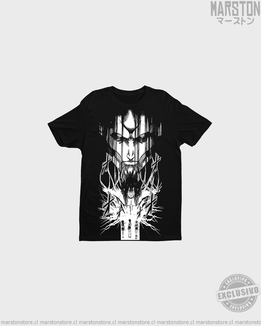 Polera negra Shingeki no Kyojin con diseño de Eren Jaeger