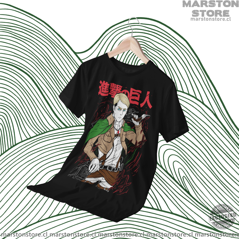 Polera negra Shingeki no Kyojin con diseño de Erwin Smith