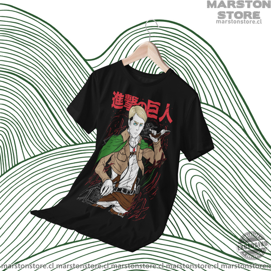 Polera negra Shingeki no Kyojin con diseño de Erwin Smith