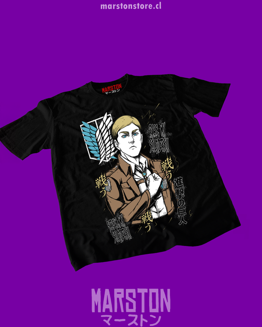 Polera negra Shingeki no Kyojin con diseño de Erwin Smith