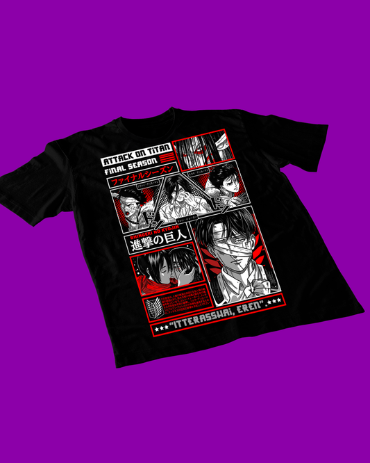 Polera negra Shingeki no Kyojin con diseño de Levi Ackerman