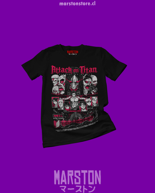 Polera negra Shingeki no Kyojin con diseño del Retumbar