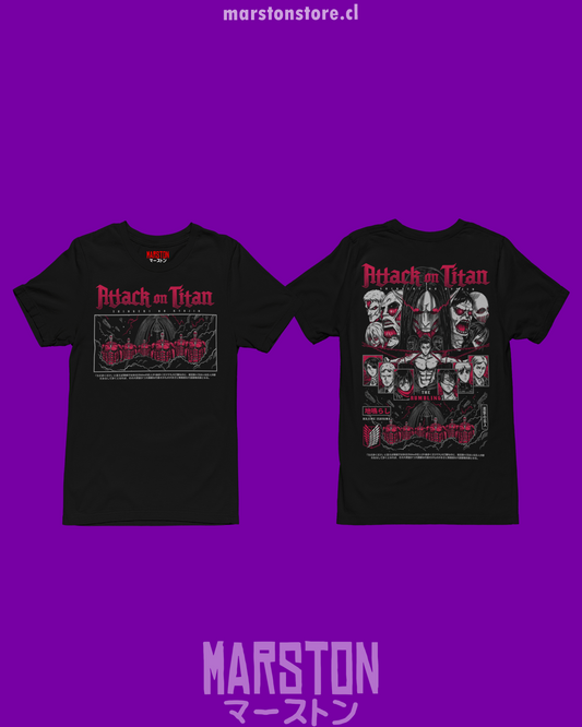 Polera negra Shingeki no Kyojin con diseño Retumbar v1 y doble estampado