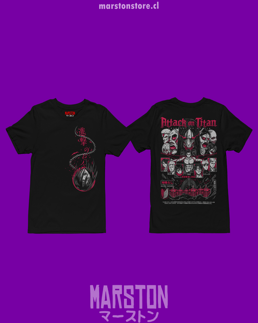 Polera negra Shingeki no Kyojin con diseño Retumbar v2 y doble estampado