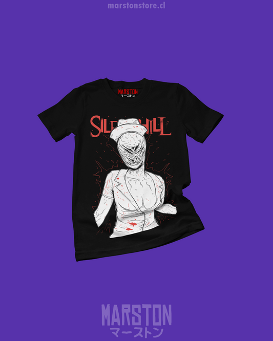 Polera negra Silent Hill con diseño de Nurse