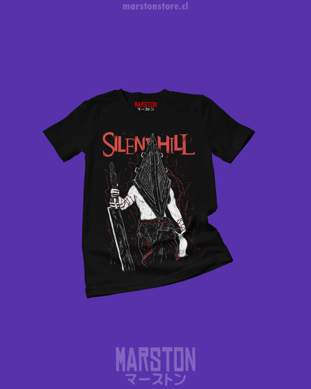 Polera negra Silent Hill con diseño de Pyramid Head