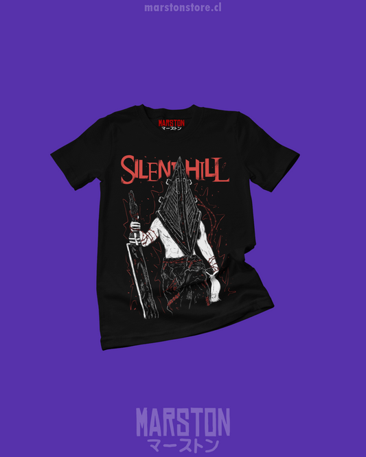 Polera negra Silent Hill con diseño de Pyramid Head