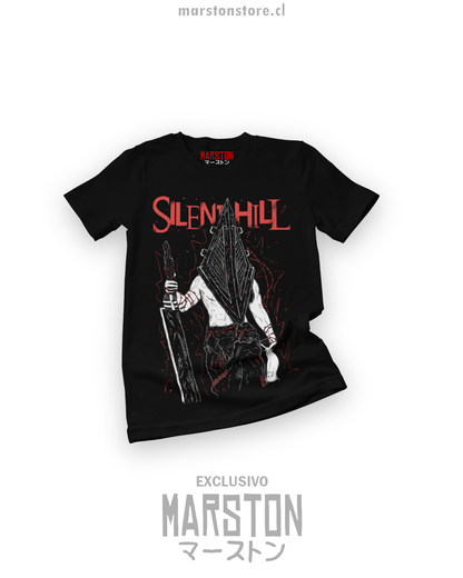 Polera negra Silent Hill - Pyramid Head sobre fondo blanco Marston