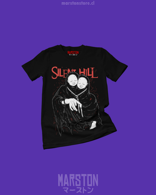 Polera negra Silent Hill con diseño de Twin Victims