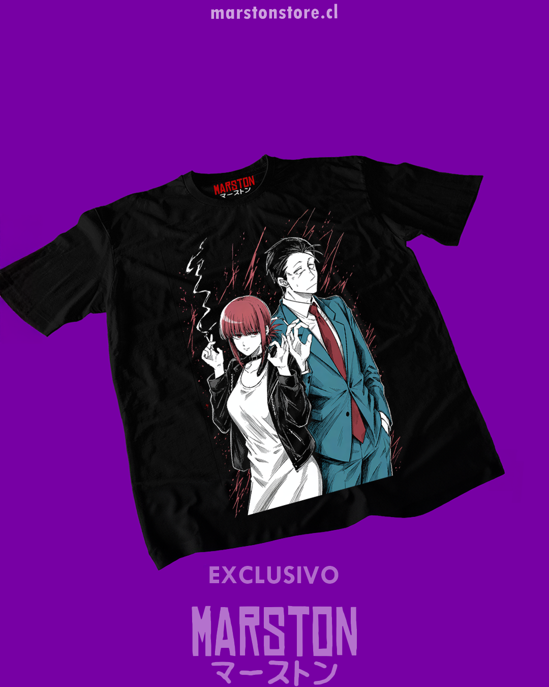 Polera negra Smoking Behind the Supermarket with You con diseño de Yamada y Sasaki