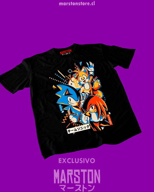 Polera negra con diseño de Sonic