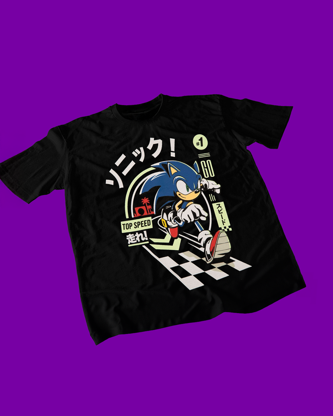 Polera negra con diseño de Sonic