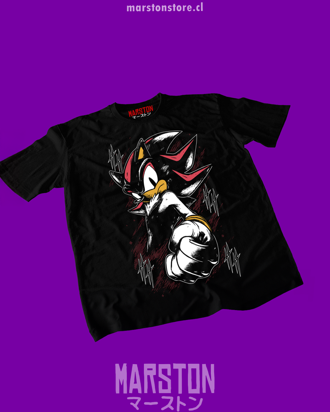 Polera negra Sonic con diseño de Shadow