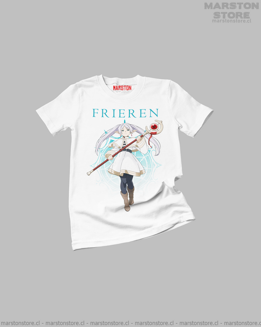 Polera blanca Sousou no Frieren con diseño inspirado en el anime