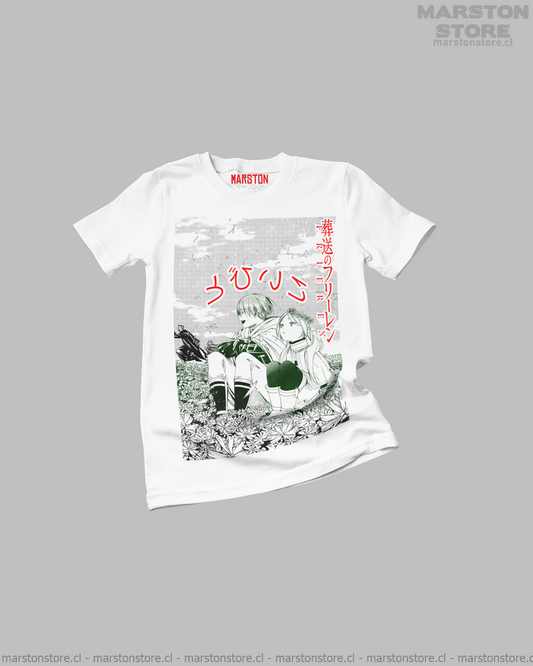 Polera blanca Sousou no Frieren con diseño inspirado en el anime