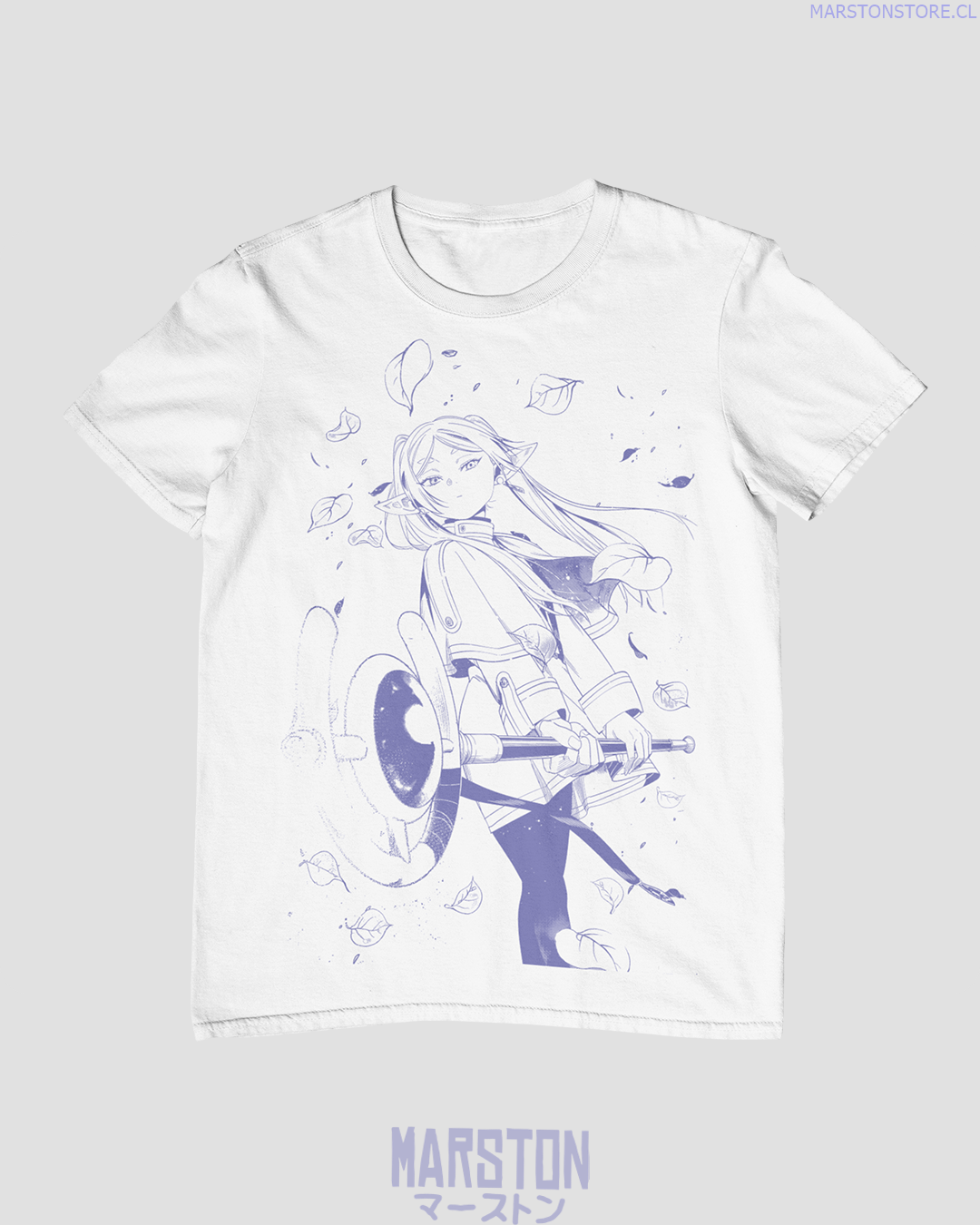 Polera blanca Sousou no Frieren con diseño inspirado en el anime