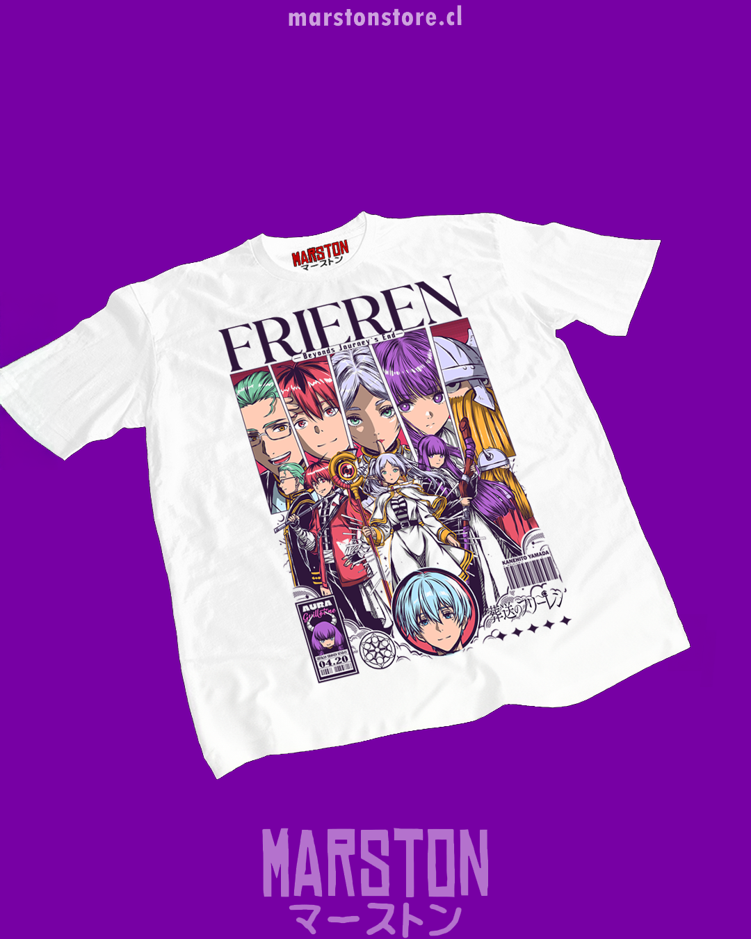 Polera blanca Sousou no Frieren con diseño inspirado en el anime