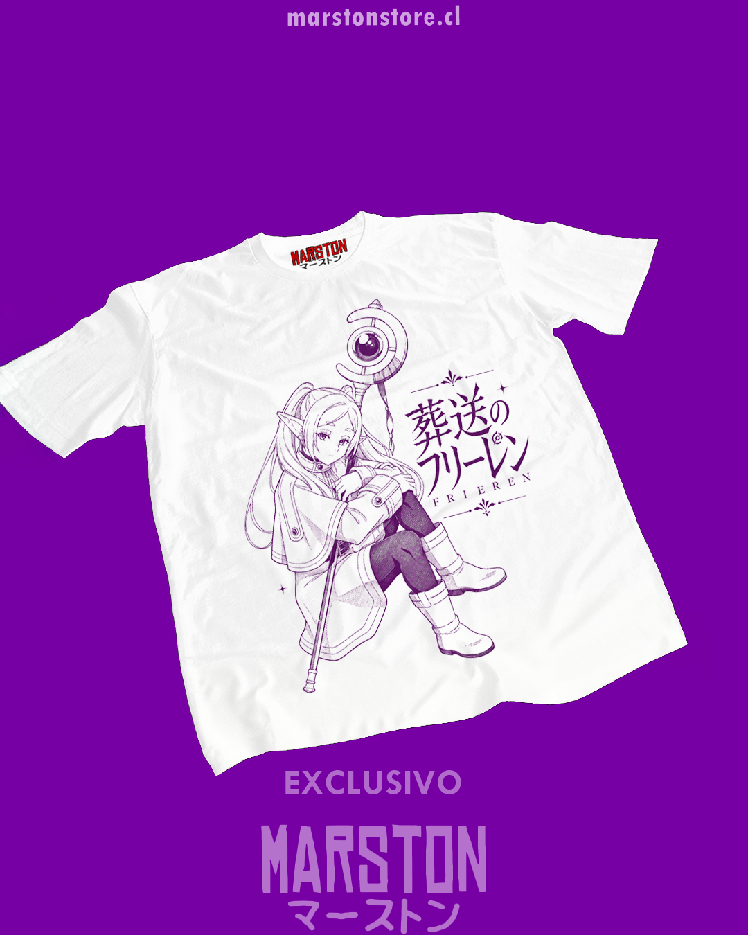 Polera blanca Sousou no Frieren con diseño inspirado en el anime