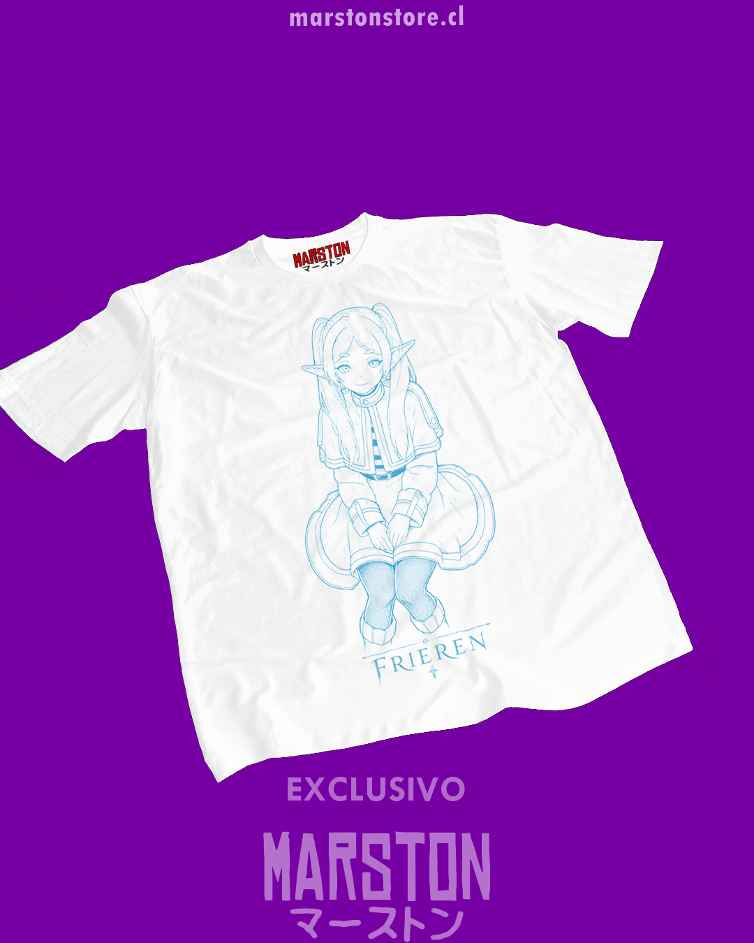 Polera blanca Sousou no Frieren con diseño inspirado en el anime