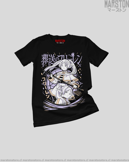 Polera negra Sousou no Frieren con diseño inspirado en el anime