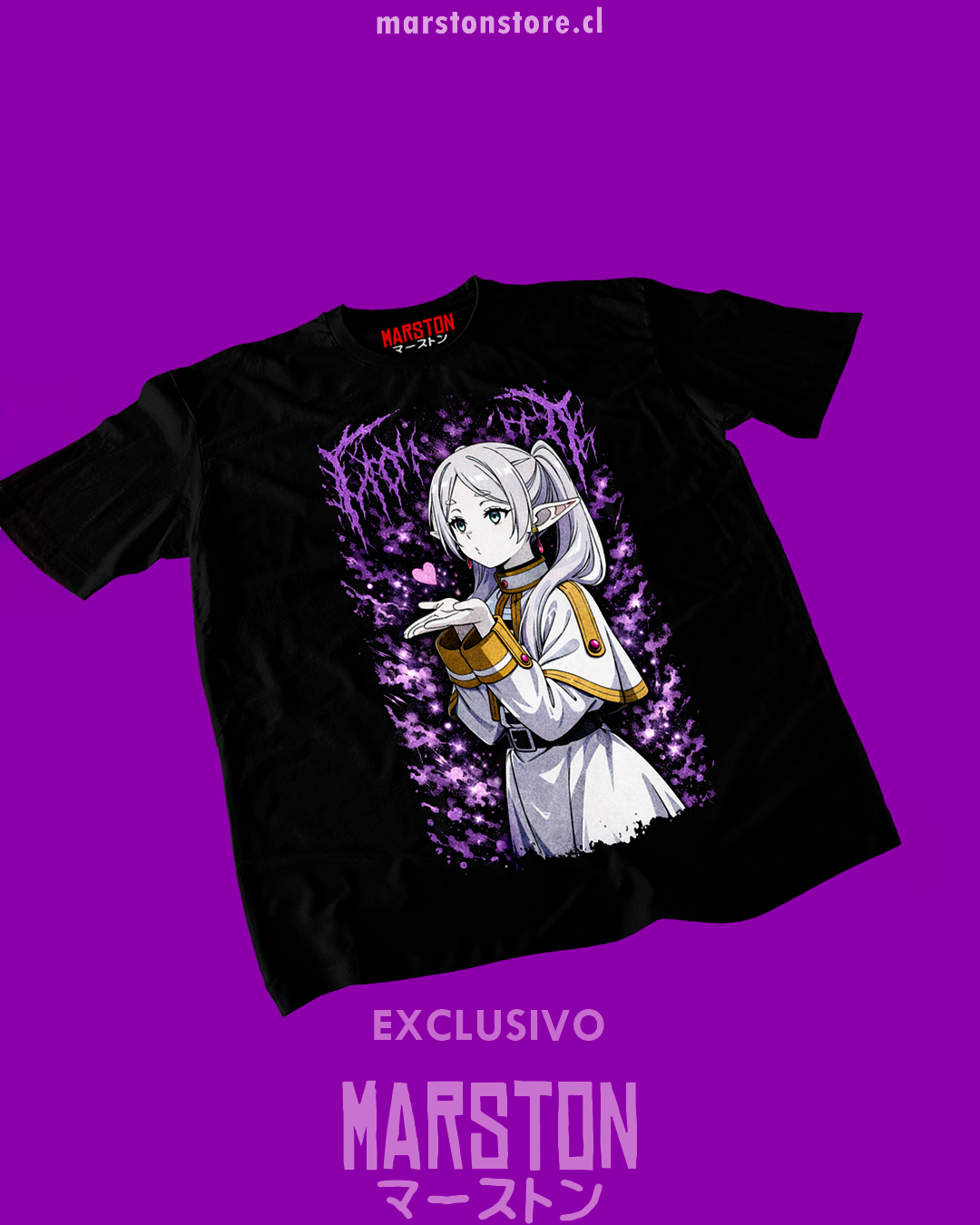 Polera negra Sousou no Frieren con diseño inspirado en el anime