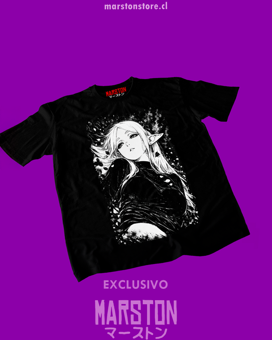 Polera negra Sousou no Frieren con diseño inspirado en el anime