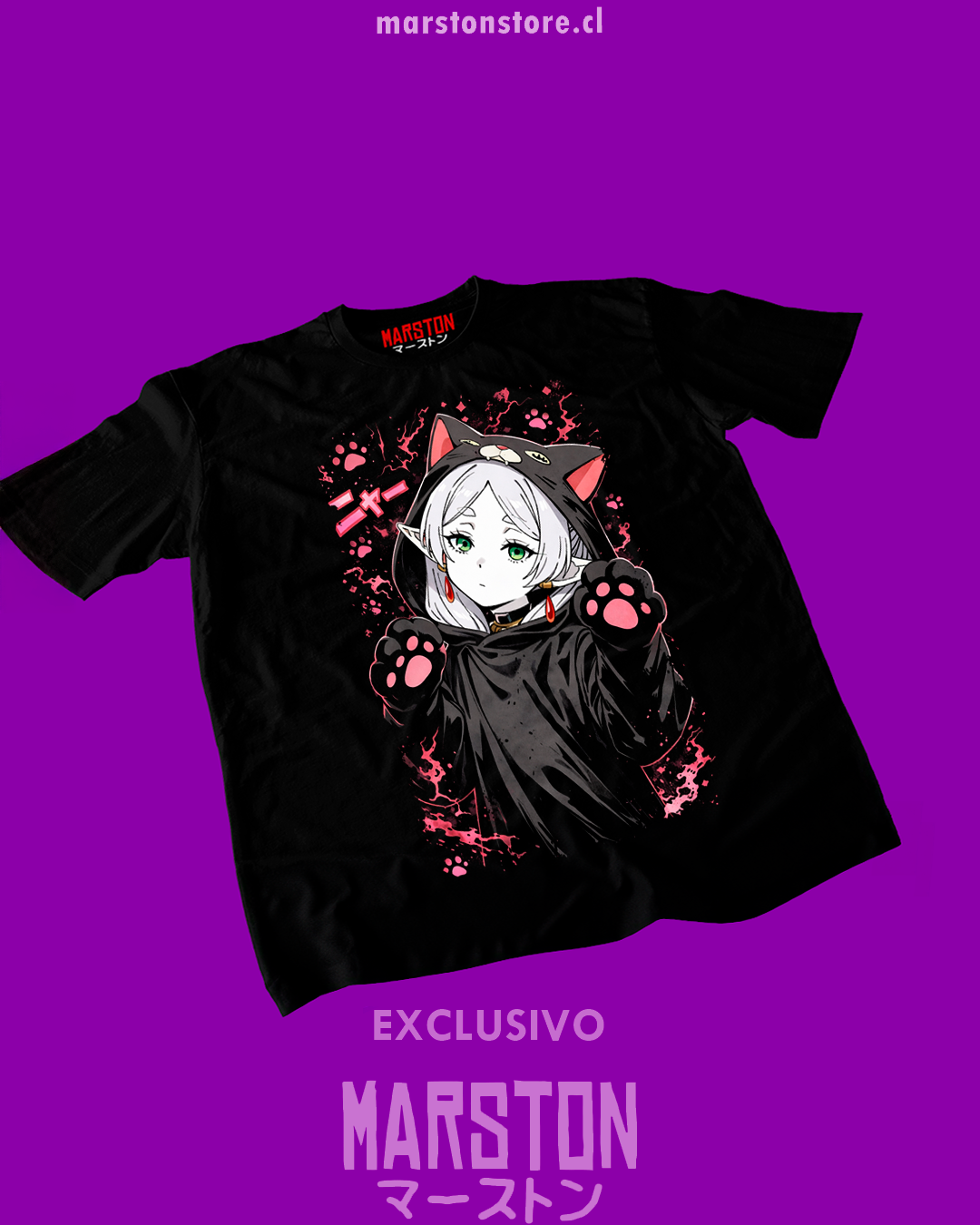 Polera negra Sousou no Frieren con diseño inspirado en el anime