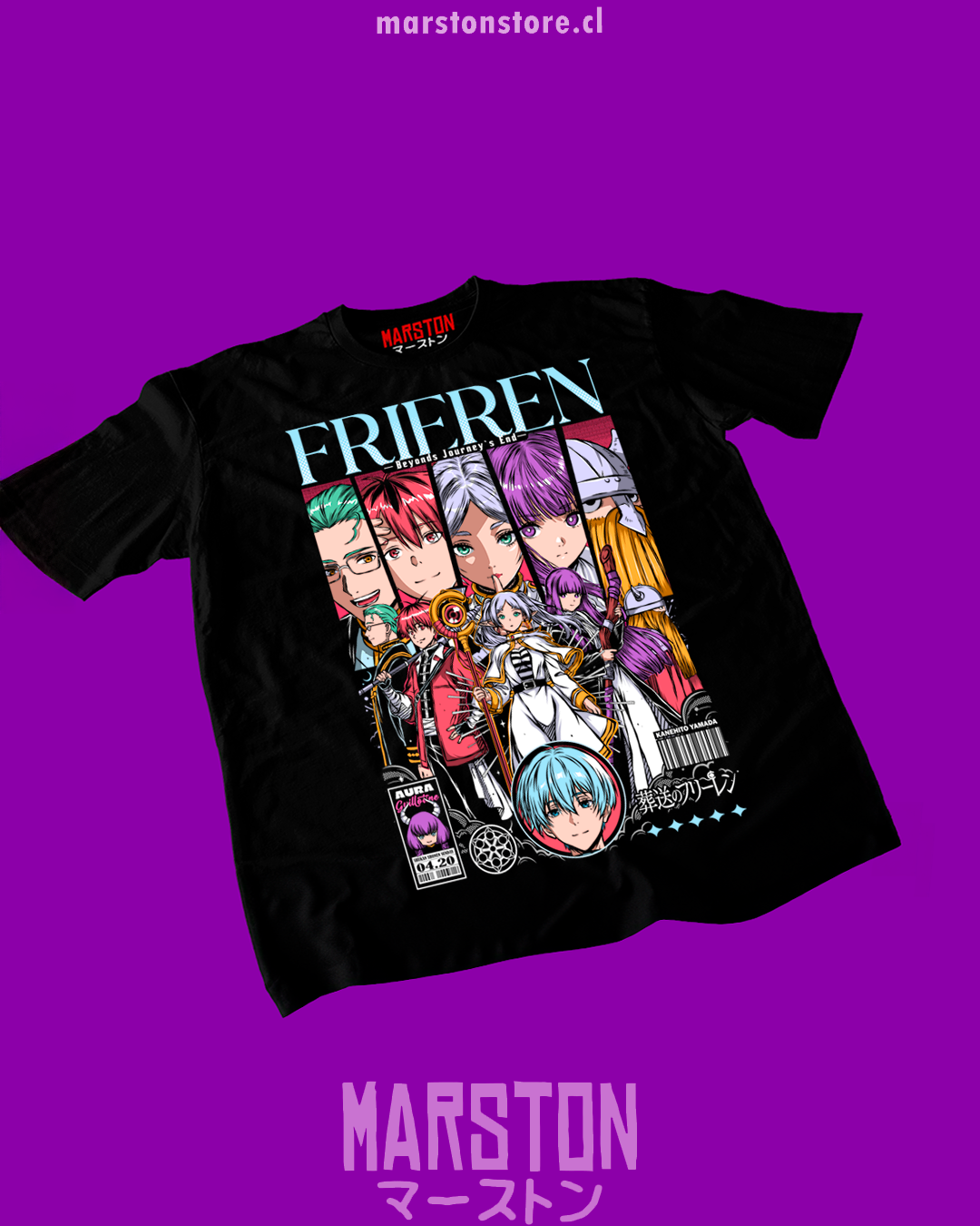 Polera negra Sousou no Frieren con diseño inspirado en el anime