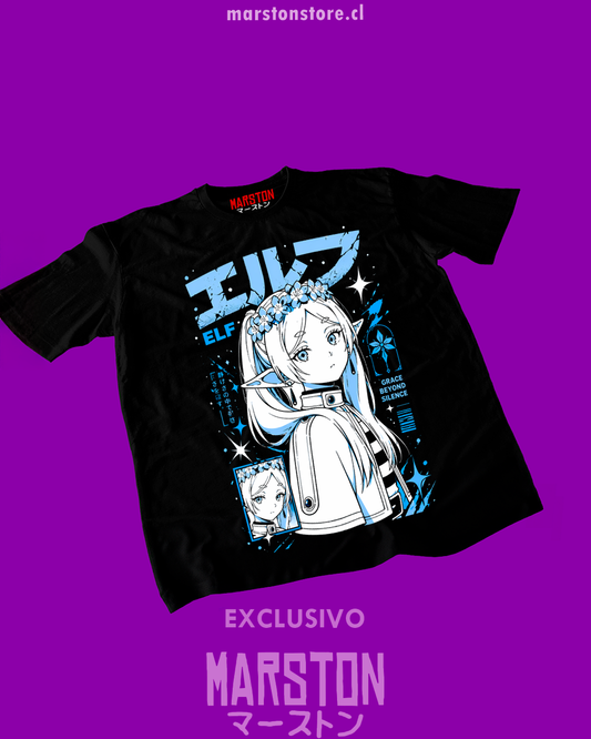 Polera negra Sousou no Frieren con diseño inspirado en el anime