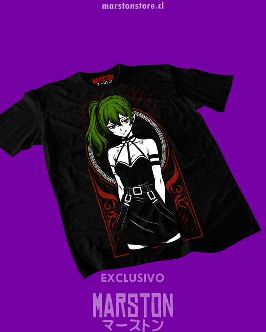 Polera negra Sousou no Frieren con diseño de Übel