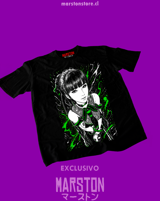 Polera negra Stellar Blade con diseño de Eve 07
