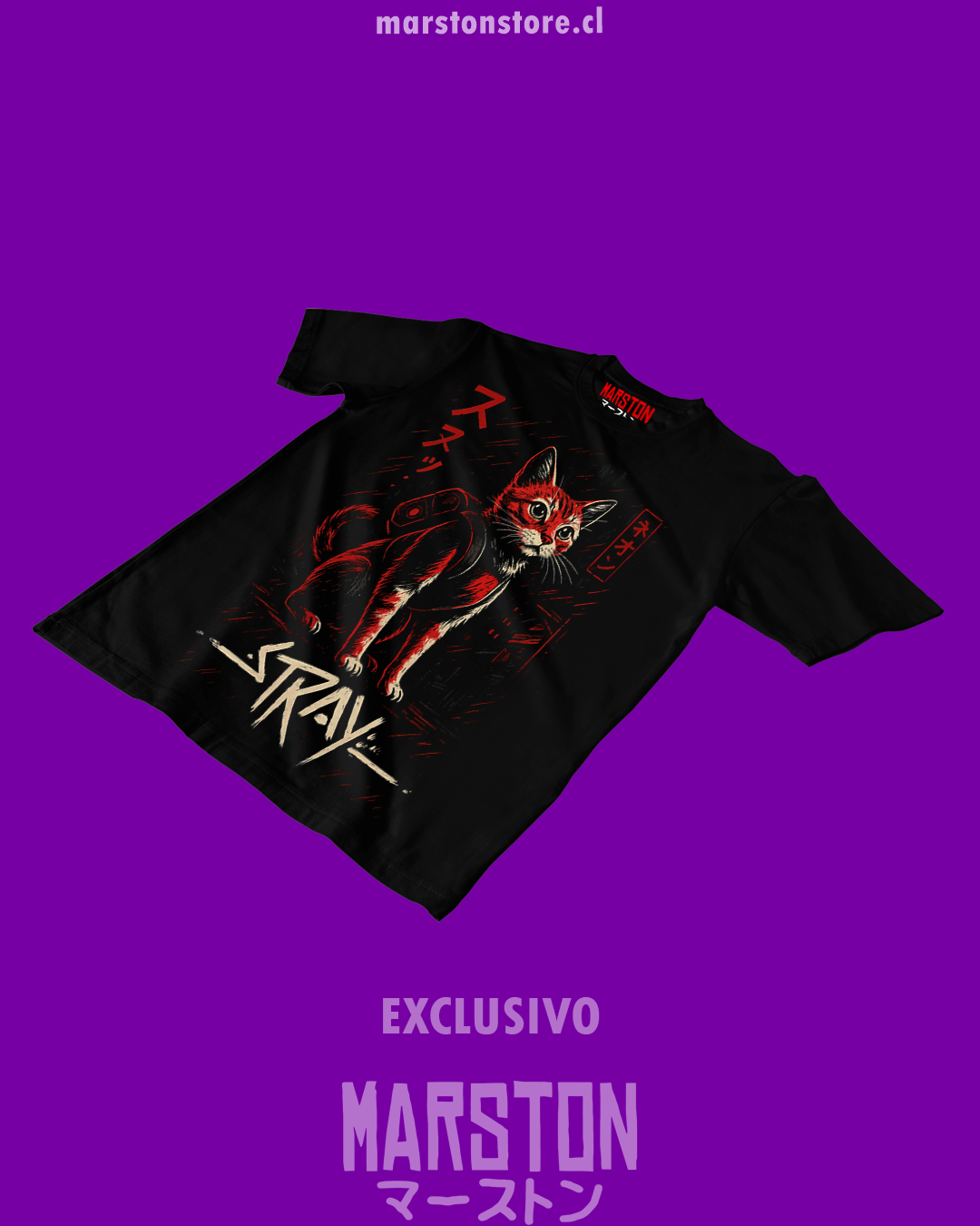 Polera negra con diseño de Stray