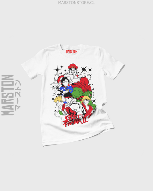 Polera blanca con diseño de Street Fighter