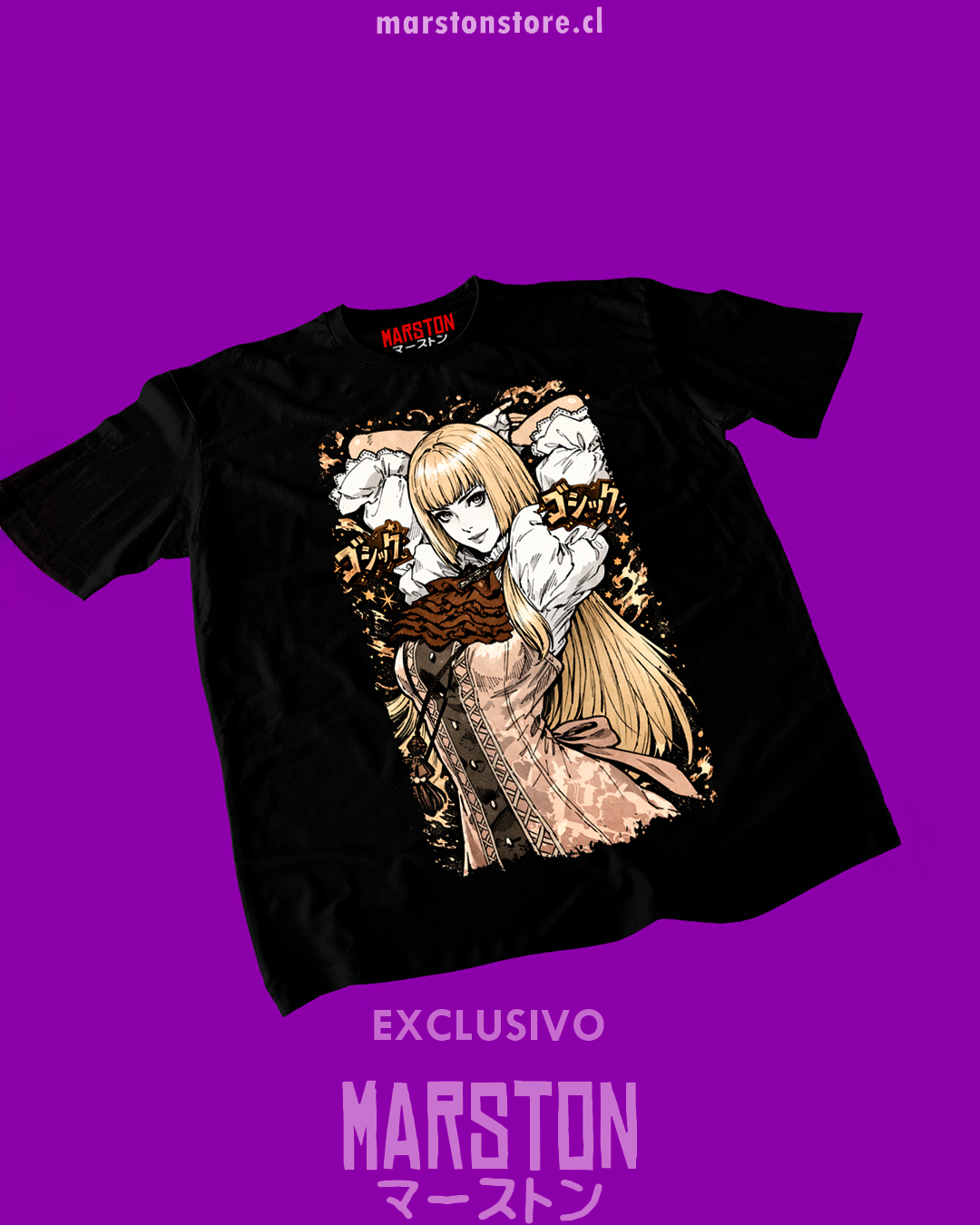 Polera negra Tekken con diseño de Lili