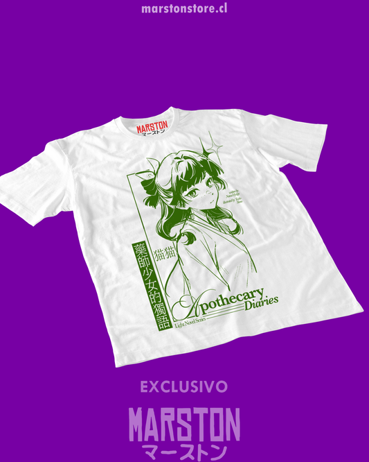 Polera blanca The Apothecary Diaries, Los diarios de la boticaria (Kusuriya no Hitorigoto), con diseño de Maomao